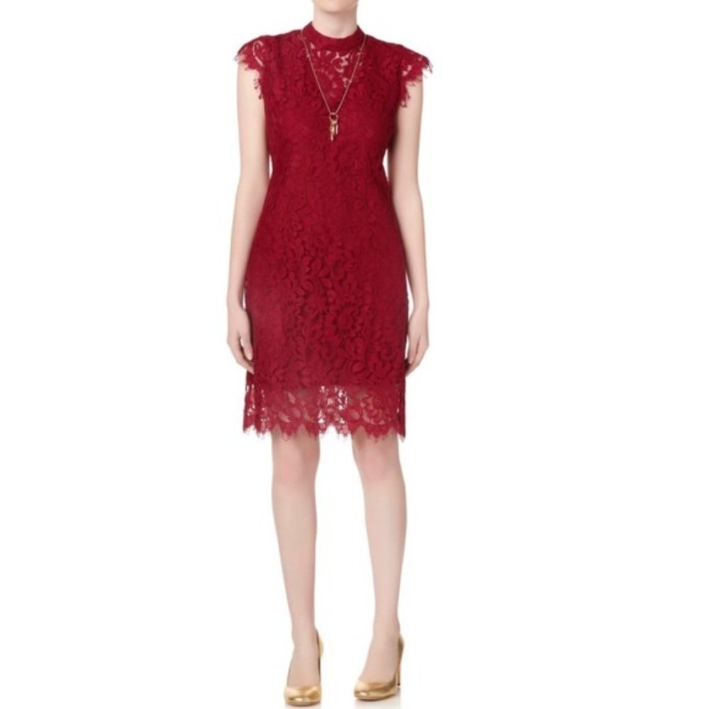 Simply Styled Lace Sheath Dress Beet Red Maroon Cap Sleeve Small NWT